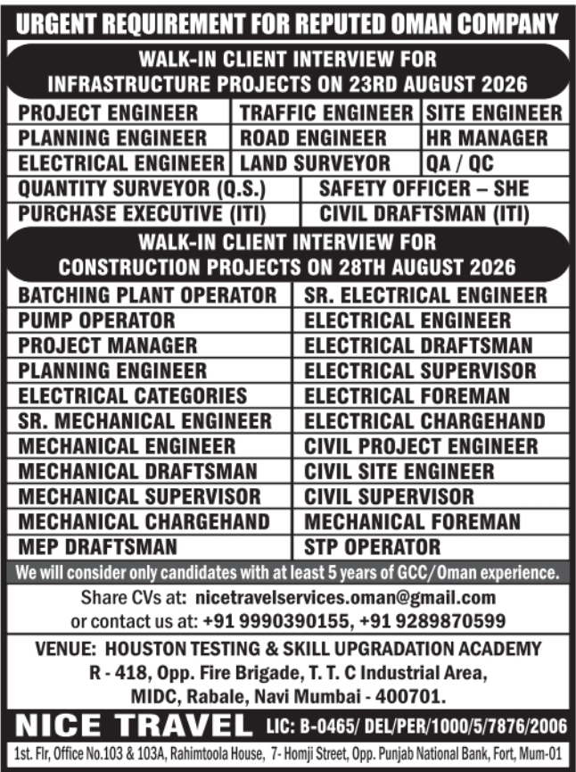 Urgent Requirement for Oman