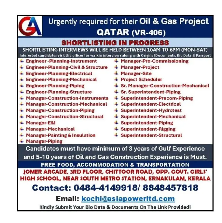 Urgent Requirement For Qatar