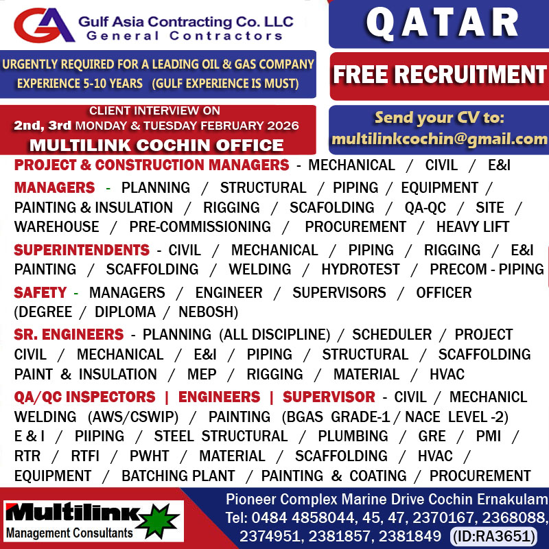 Urgent Requirement For Qatar