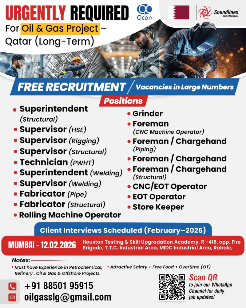 Urgent Requirement For Qatar