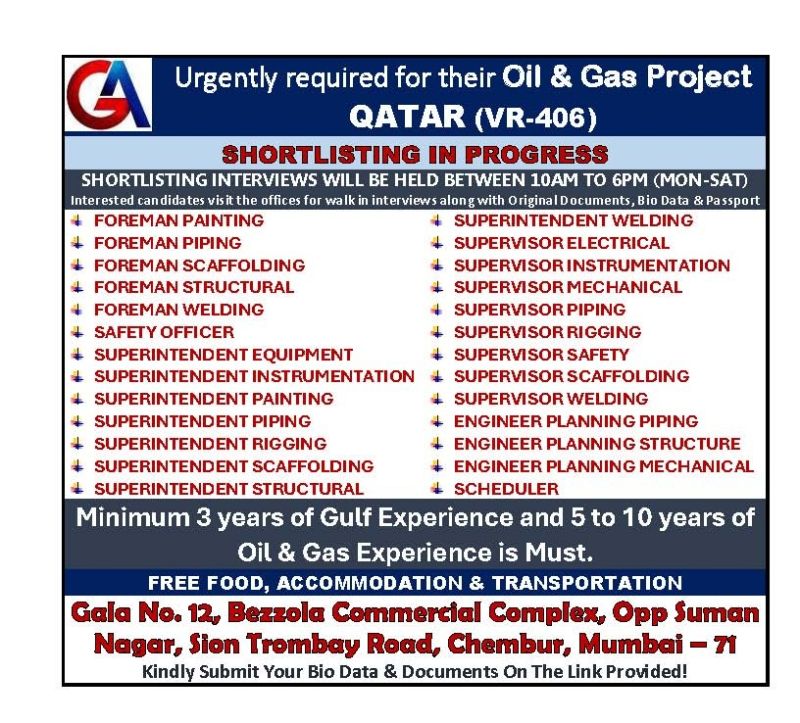 Urgent Requirement For Qatar