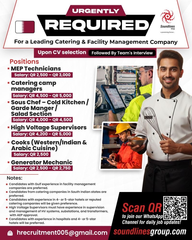 Urgent Requirement For Qatar