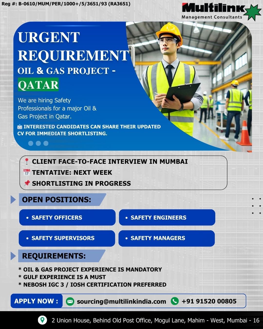 Urgent Requirement For Qatar