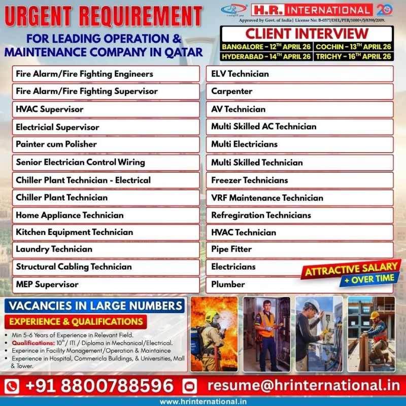 Urgent Requirement For Qatar
