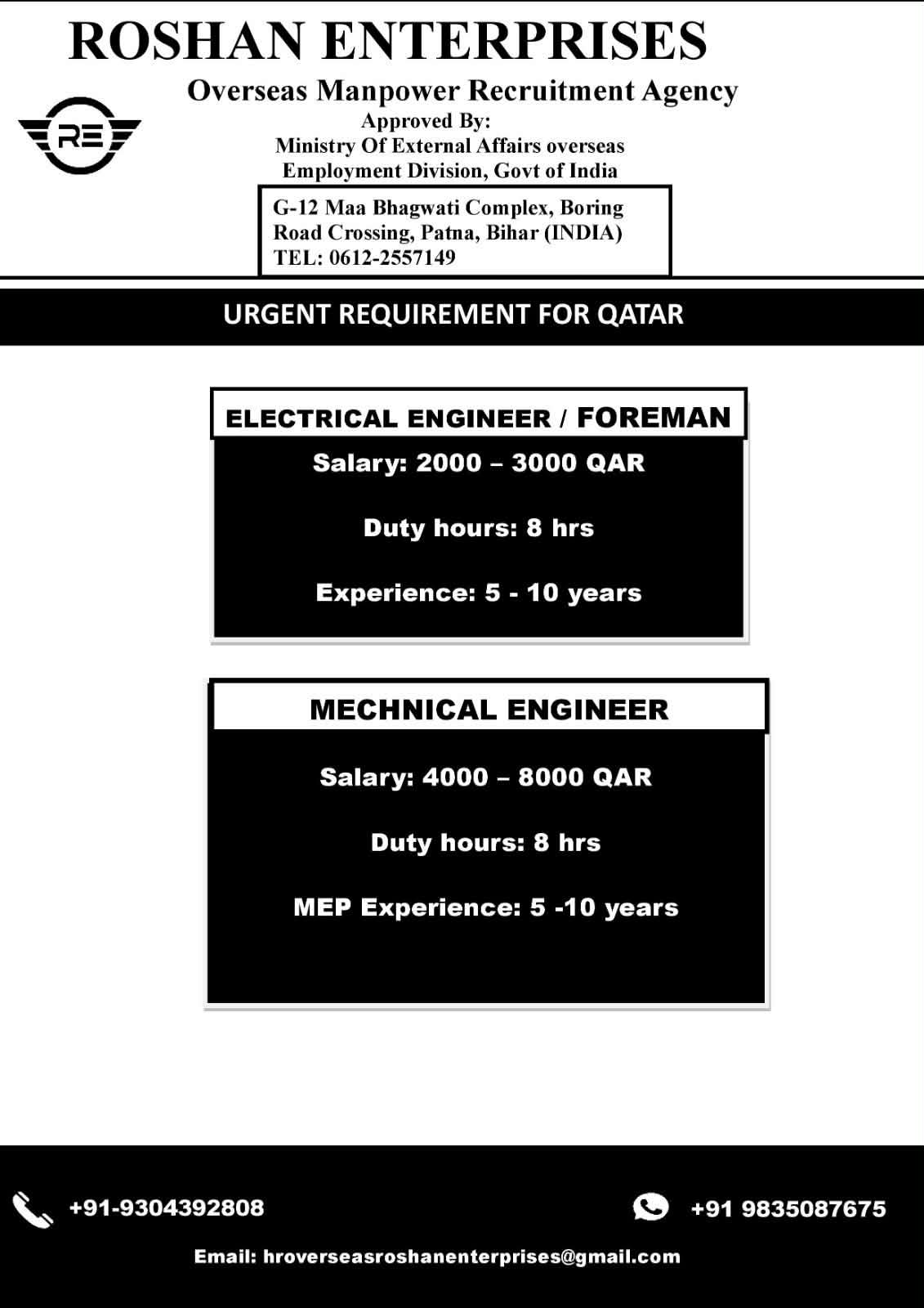 Urgent Requirement For Qatar