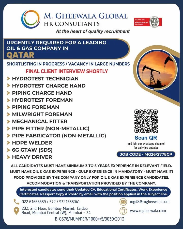 Urgent Requirement For Qatar