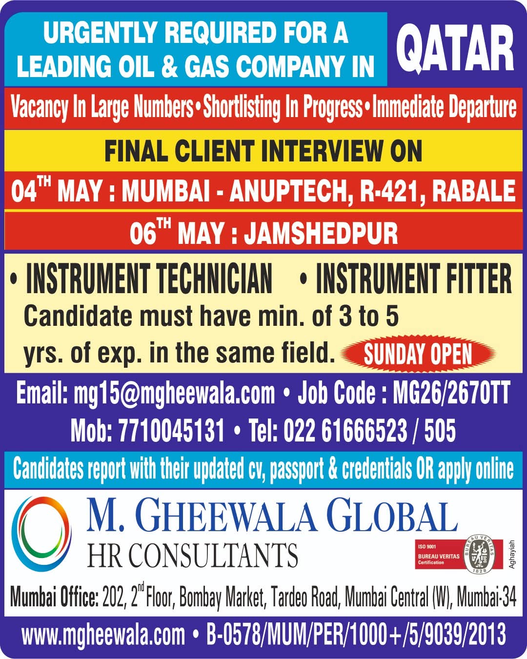 Urgent Requirement For Qatar