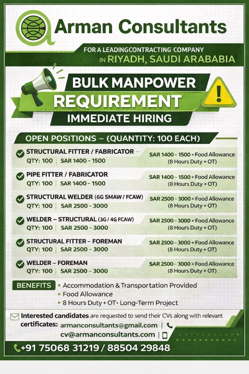 Urgent Requirement For Riyadh