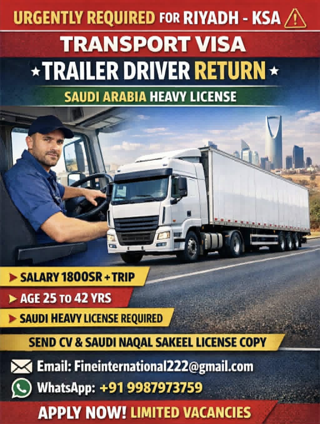 Urgent Requirement For Riyadh