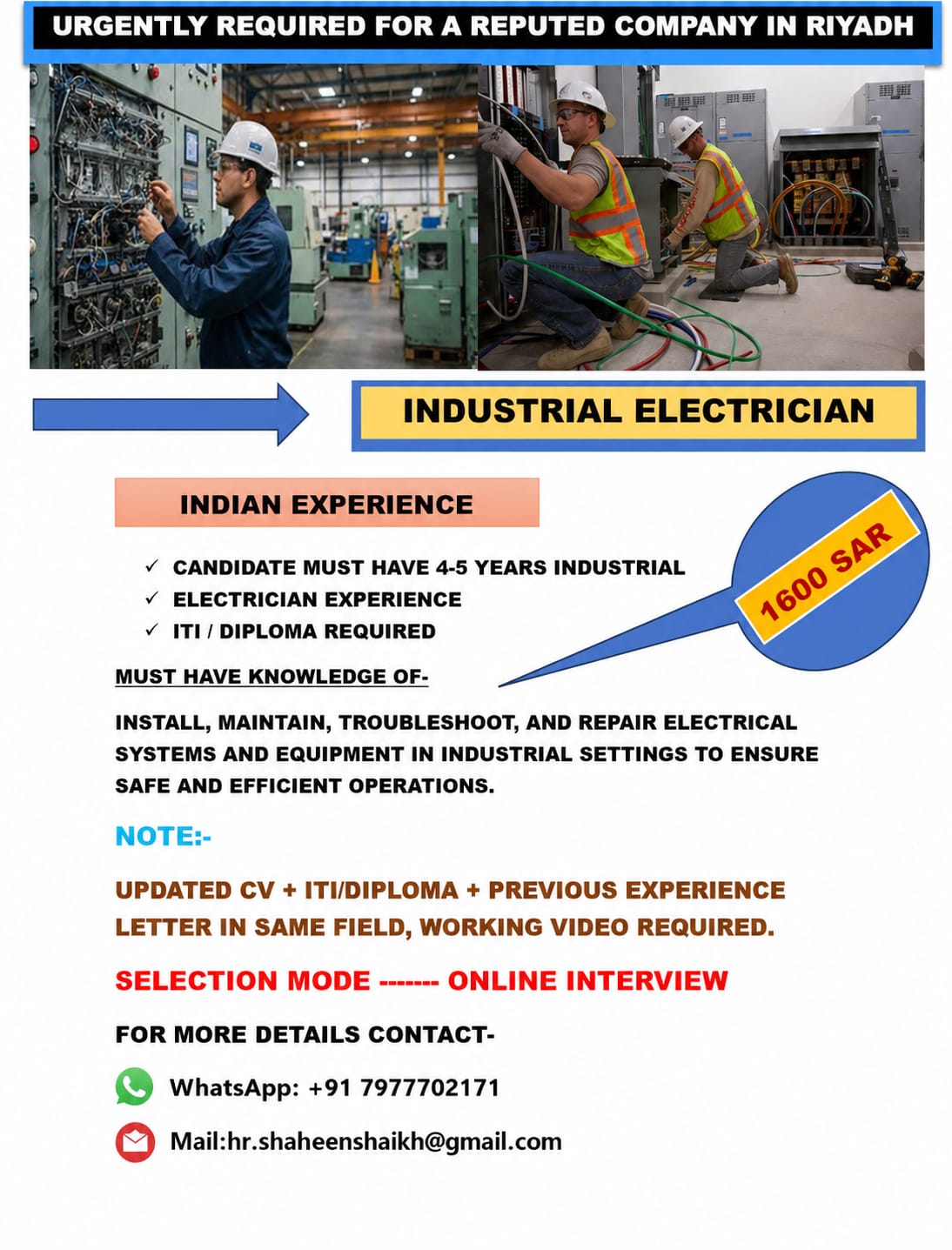 Urgent Requirement For Riyadh
