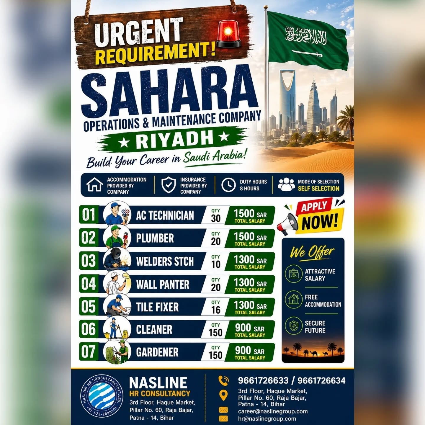 Urgent Requirement For Riyadh