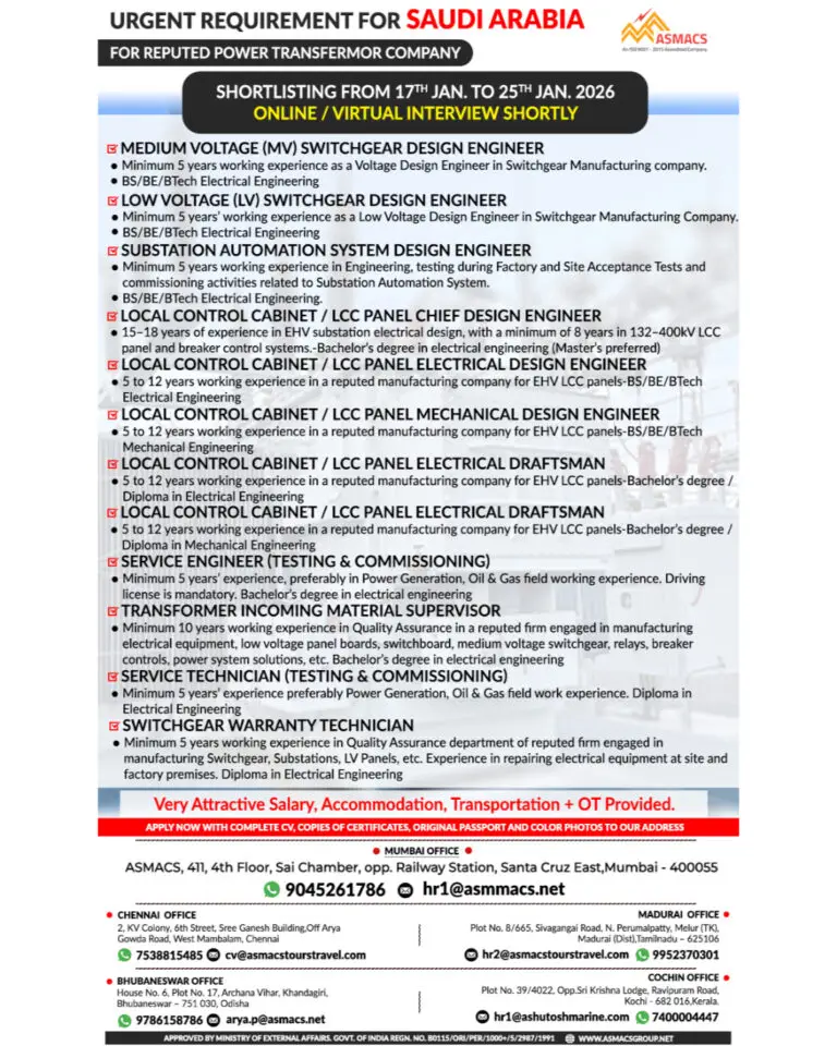 Urgent Requirement For Saudi Arabia