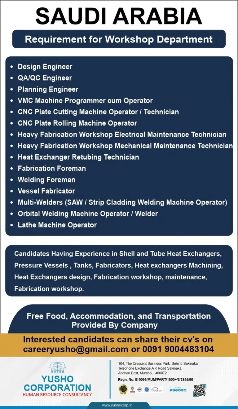 Urgent Requirement For Saudi Arabia