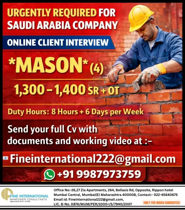 Urgent Requirement For Saudi Arabia