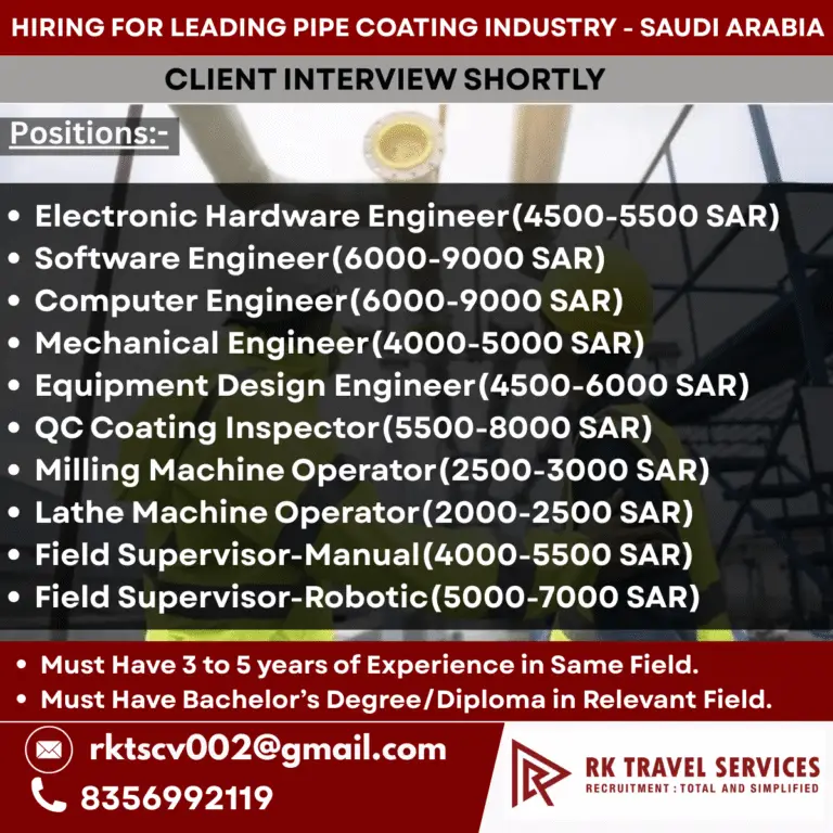 Urgent Requirement For Saudi Arabia