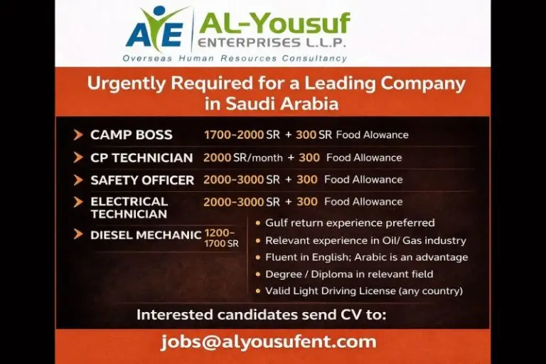 Urgent Requirement For Saudi Arabia
