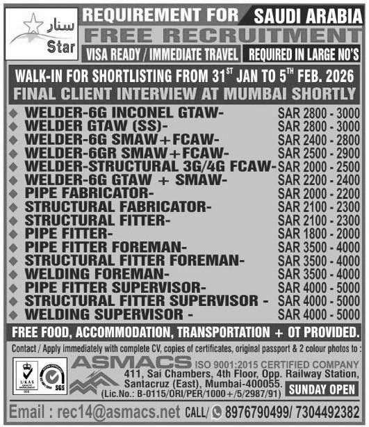 Urgent Requirement For Saudi Arabia