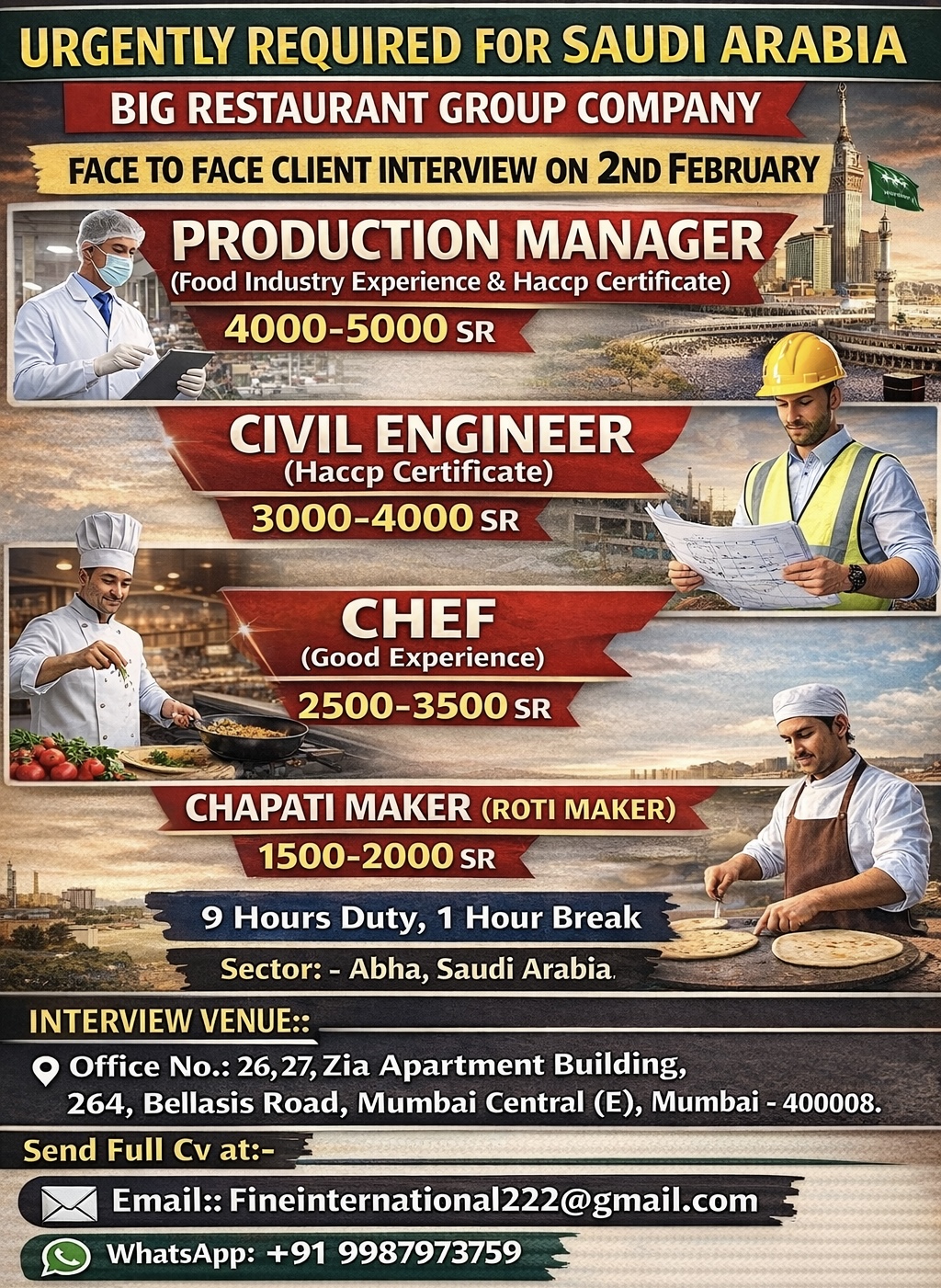 Urgent Requirement For Saudi Arabia