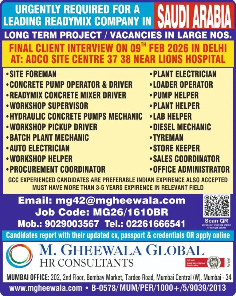 Urgent Requirement For Saudi Arabia