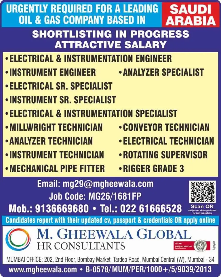 Urgent Requirement For Saudi Arabia