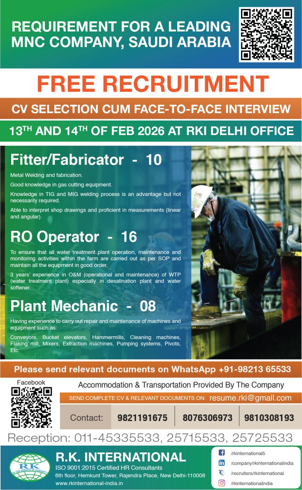 Urgent Requirement For Saudi Arabia