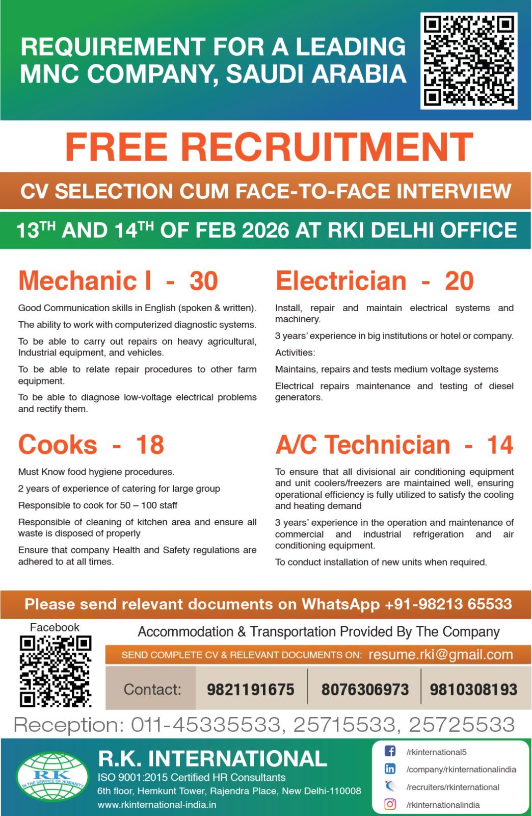 Urgent Requirement For Saudi Arabia