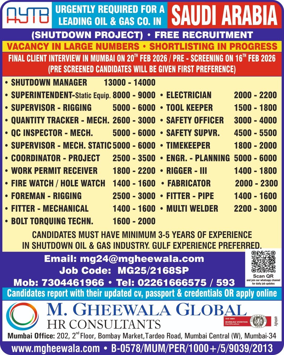 Urgent Requirement For Saudi Arabia