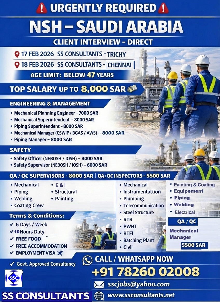 Urgent Requirement For Saudi Arabia