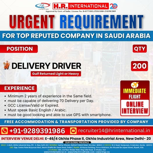 Urgent Requirement For Saudi Arabia