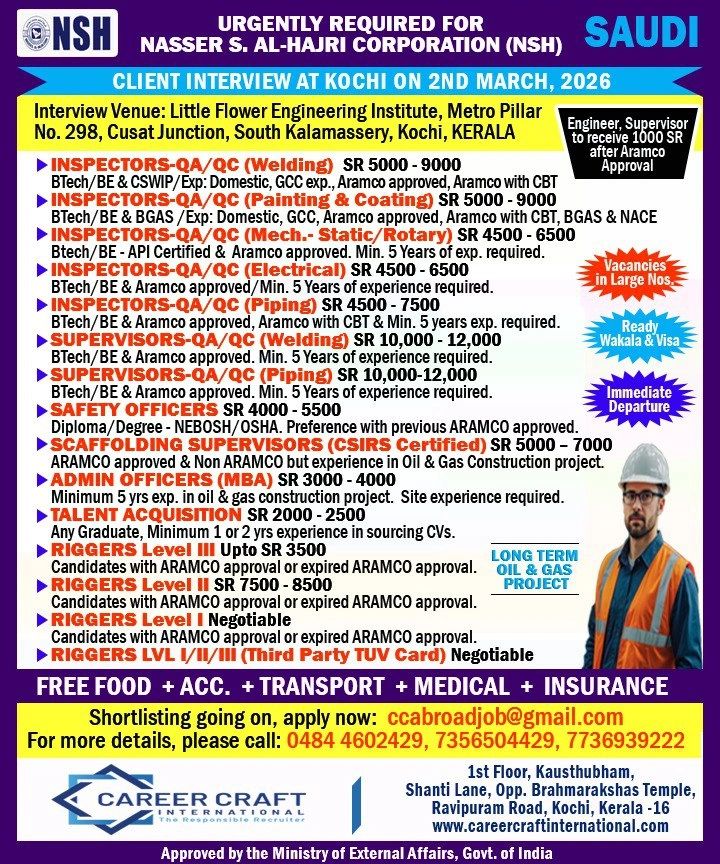 Urgent Requirement For Saudi Arabia