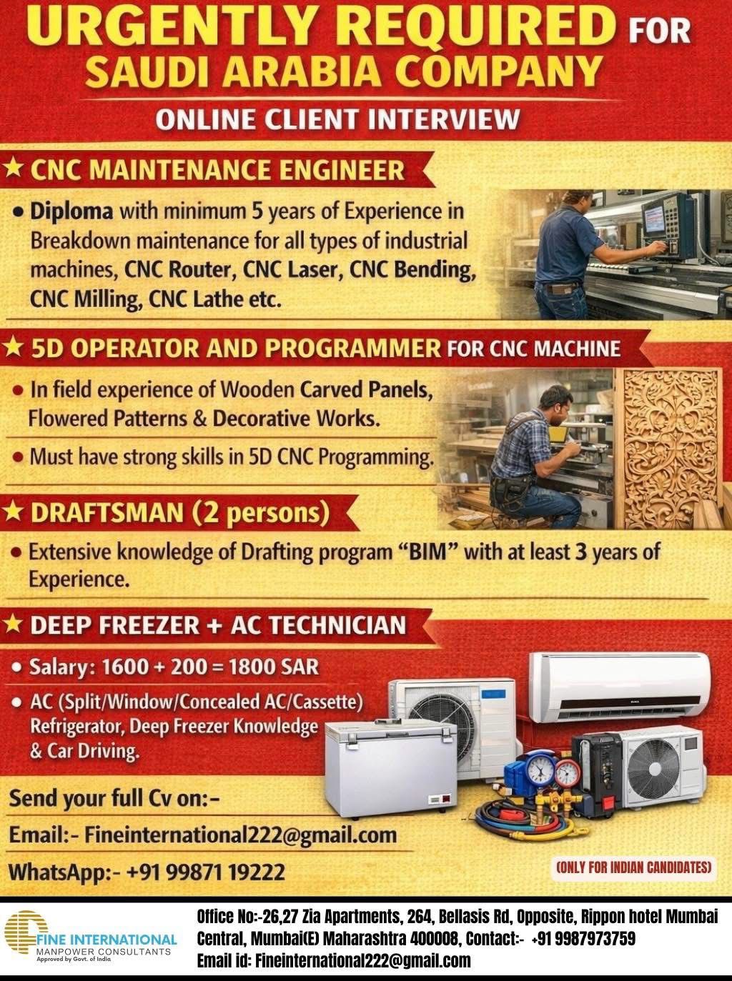 Urgent Requirement For Saudi Arabia