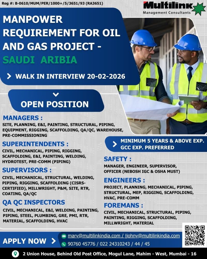 Urgent Requirement For Saudi Arabia