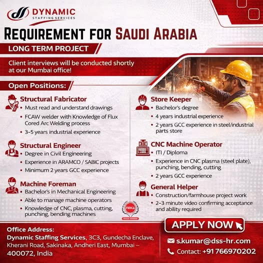Urgent Requirement For Saudi Arabia