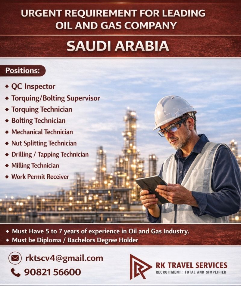Urgent Requirement For Saudi Arabia