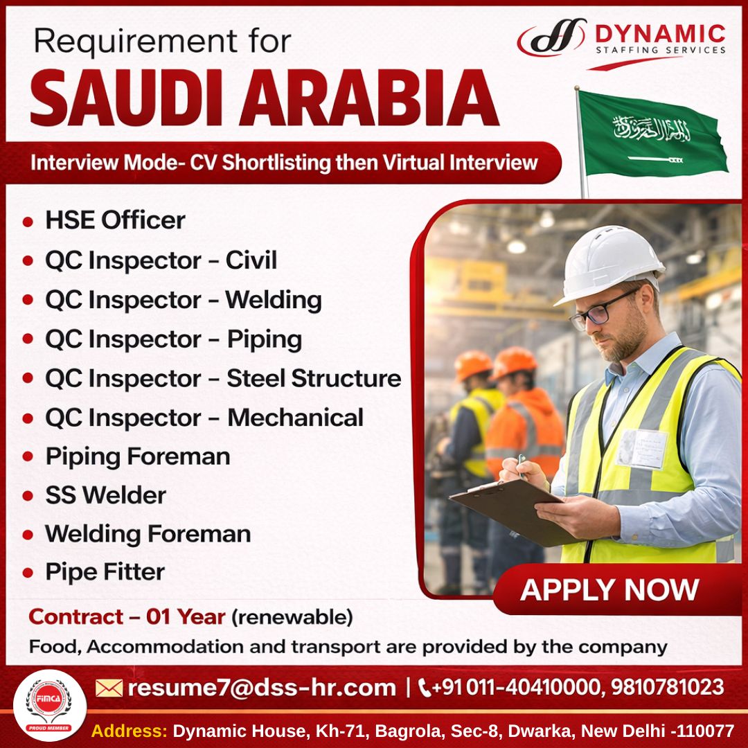 Urgent Requirement For Saudi Arabia