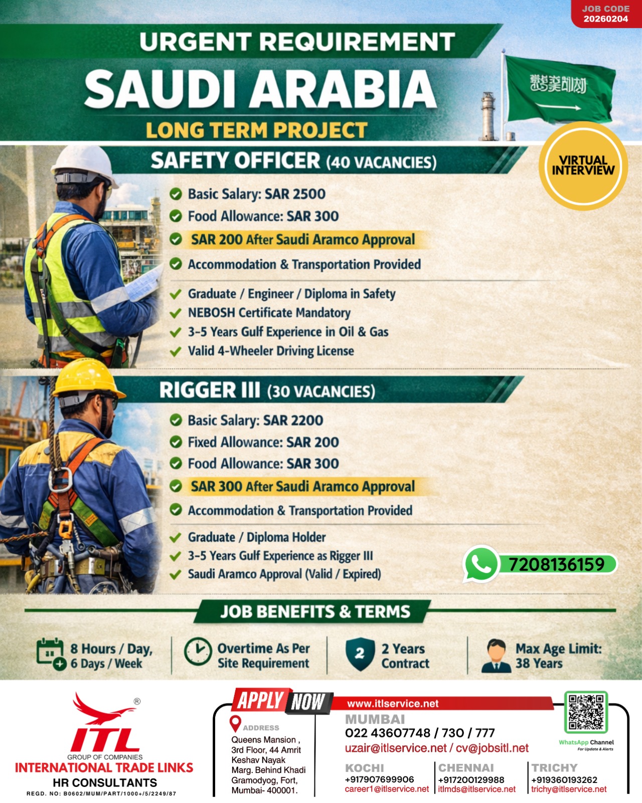 Urgent Requirement For Saudi Arabia