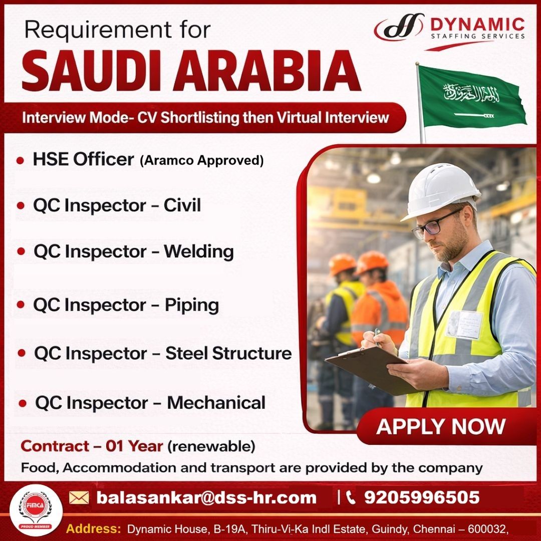 Urgent Requirement For Saudi Arabia