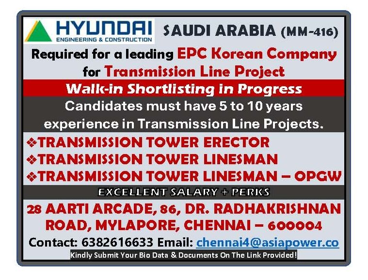 Urgent Requirement For Saudi Arabia