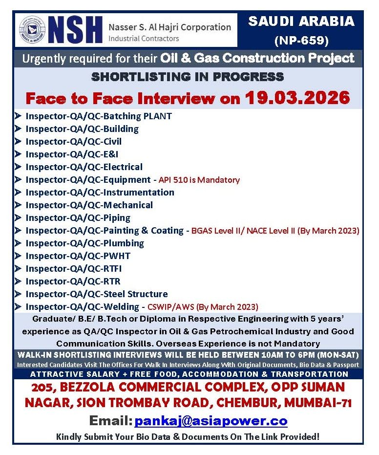 Urgent Requirement For Saudi Arabia