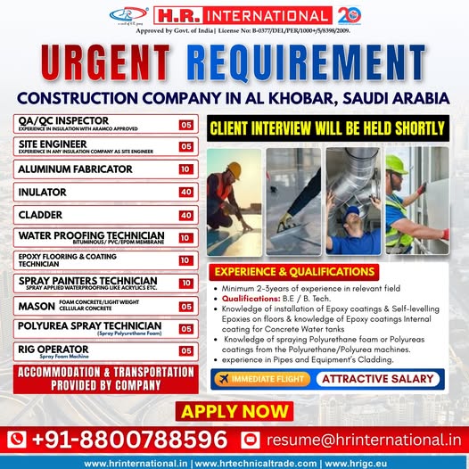 Urgent Requirement For Al Khobar