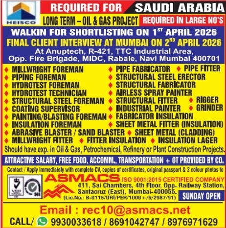 Urgent Requirement For Saudi Arabia