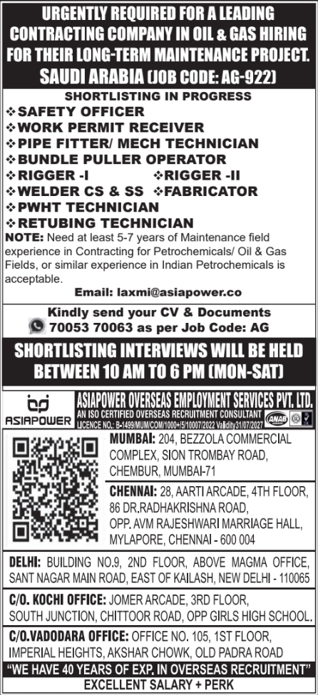 Urgent Requirement For Saudi Arabia