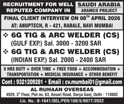 Urgent Requirement For Saudi Arabia