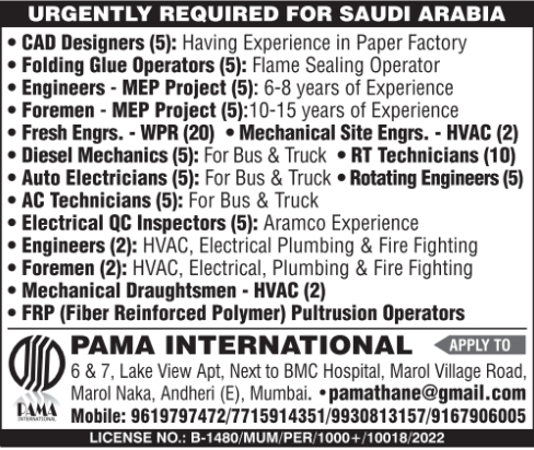 Urgent Requirement For Saudi Arabia