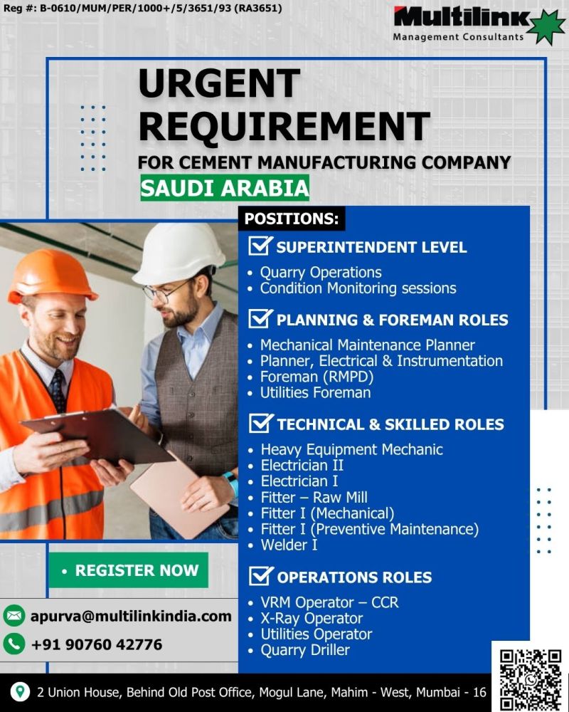 Urgent Requirement For Saudi Arabia