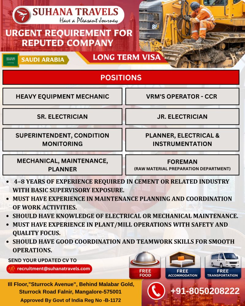 Urgent Requirement For Saudi Arabia