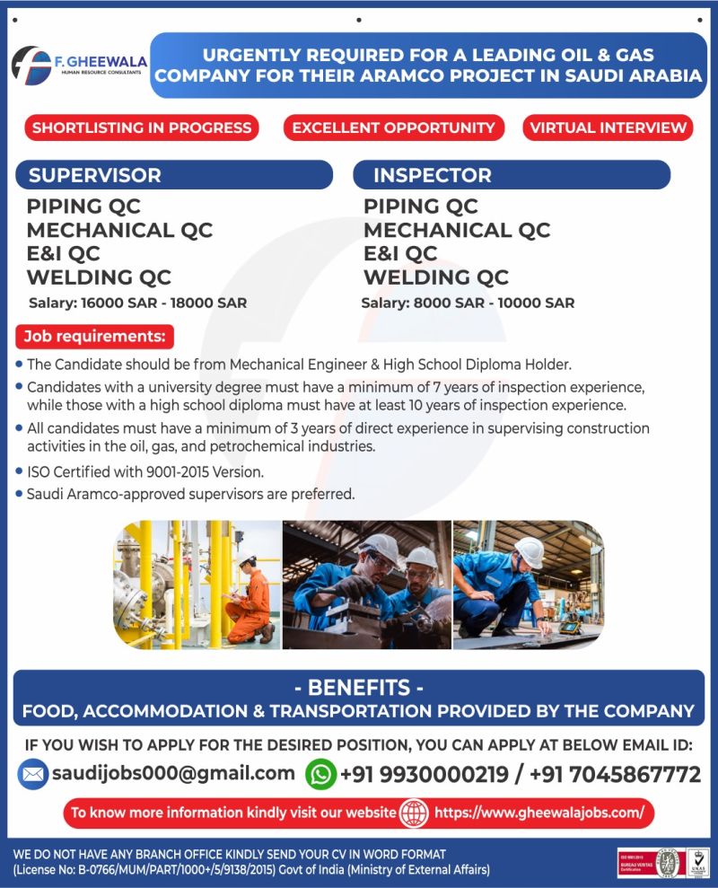 Urgent Requirement For Saudi Arabia