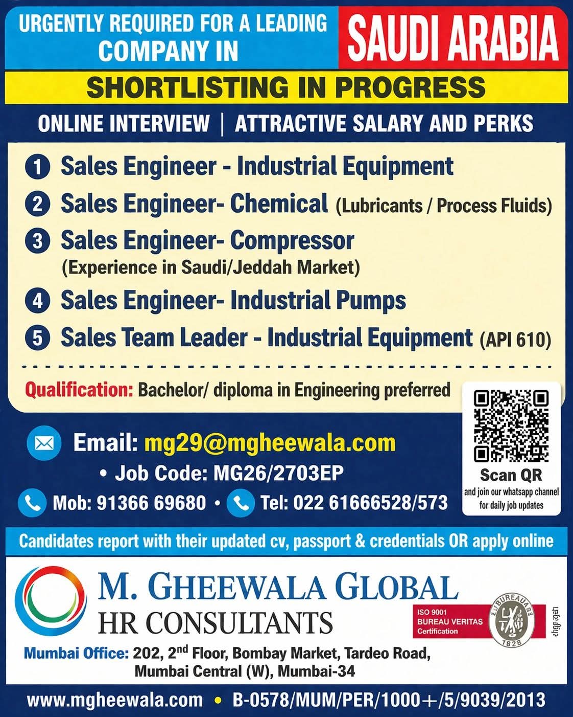 Urgent Requirement For Saudi Arabia