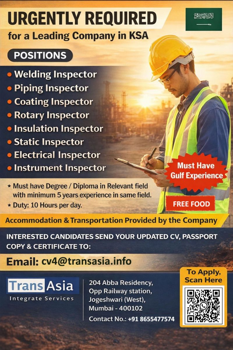 Urgent Requirement For Saudi Arabia