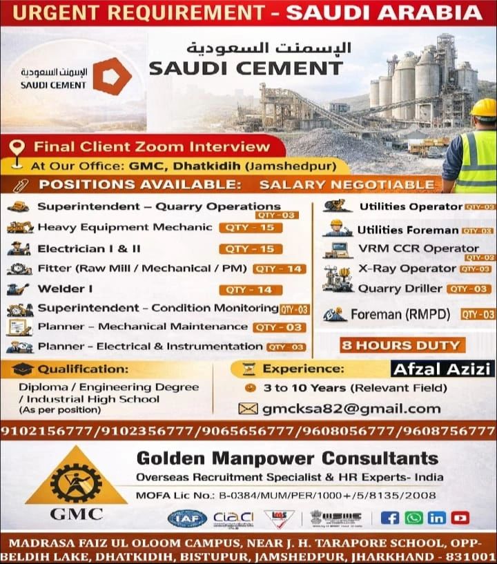 Urgent Requirement For Saudi Arabia